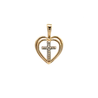  14kt Two Tone Diamond Cross Heart Pendant