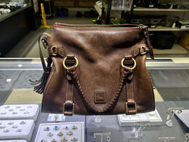 Dooney Bourke Chestnut Brown Florentine Leather Buckle Satchel Handbag Rustic