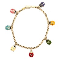 14kt Yellow Gold 7.5" Multi-Color Lady Bug Bracelet