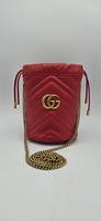 Gucci Marmont Matelassé Red Leather Bucket Bag with Gold-Tone Chain