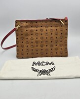 Authentic MCM Cognac & Red Visetos Coated Canvas Crossbody Bag