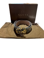 Gucci Belt Hysteria Crest Buckle GG Monogram Beige Leather