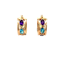 10kt Yellow Gold Multi Color Stone Huggie Hoop Earrings