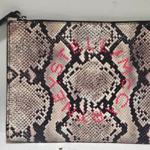 Stella McCartney Snake Effect Logo Wristlet Clutch Faux Leather