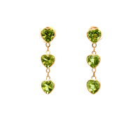 18kt Yellow Gold Green Heart Stone Dangle Earrings 