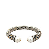  John Hardy Sterling Silver & 18K Gold Dot Kick Cuff Pearl Bracelet Bangle