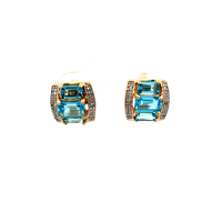 14kt Yellow Gold Diamond & Blue Stone Stud Earrings