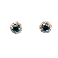 10kt White Gold 1.00ctw White Diamonds W/Blue Diamond Center Stone Stud Earrings