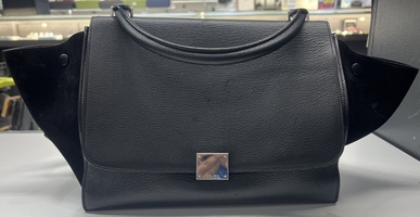 CELINE Trapeze Hand Bag Leather 2way Black 