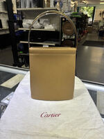 CARTIER Trinity Tricolor Metal Handle Hand Bag Leather Beige 