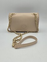 Tory Burch Leather Fleming Mini Crossbody Bag in Light Blush Beige