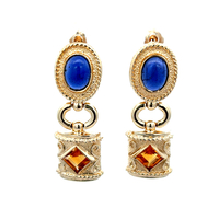 14kt Yellow Gold  Blue & Yellow Stone Dangling Earrings