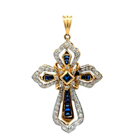 18kt Yellow Gold .35ct tw Diamond & Sapphire Cross Pendant 
