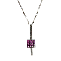 18kt White Gold Diamond & Pink Stone Pendant With Chain