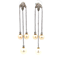 14kt White Gold Diamond & Pearl Dangling Earrings