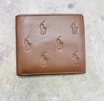 Polo Ralph Lauren CAMEL BROWN Embossed Leather ALL OVER PONY Bifold Wallet 