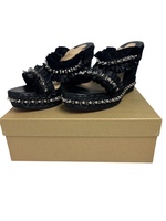 Christian Louboutin Voltinoudou Black Cruise Raffia Spike Wedge