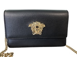  Versace Grained Calfskin Medusa Wallet On Chain Black