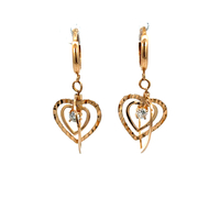 14kt Yellow Gold CZ Dangling Heart Earrings