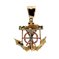 14kt Tri-Color Anchor Crucifix Pendant