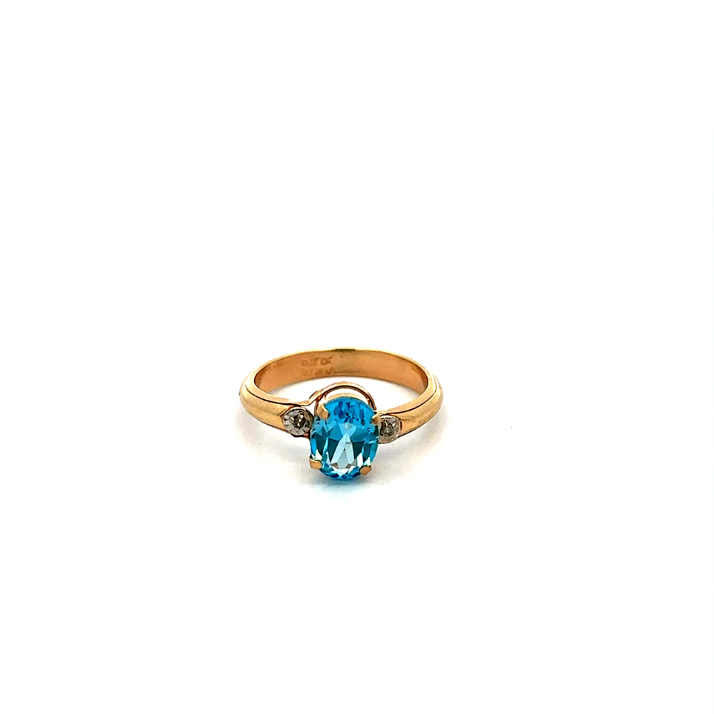 2024 10KT YELLOW GOLD BLUE STONEw/DIAMONDS RING