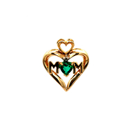 10kt Yellow Gold "MOM" Green Stone Heart Pendant 