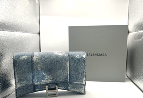 Balenciaga Hourglass Wallet on Chain in Denim Print