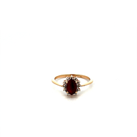 10kt Yellow Gold Diamond & Red Stone Ring