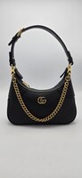 Gucci Aphrodite Black Leather Mini Bag with Gold Chain - Made in Italy