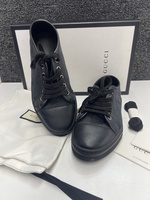  Gucci  GG Monogram Calfskin Womens Low Top Sneakers 36 Piombo Black