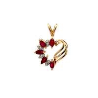 14kt Yellow Gold Diamond & Red Stone Heart  Pendant