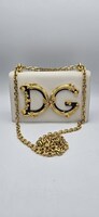 Dolce & Gabbana DG Girls White Leather Shoulder Bag with Gold Chain