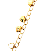 14kt Yellow Gold 7" Heart Charm Bracelet