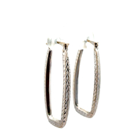 14kt White Gold Diamond Cut Rectangle Hoop Earrings