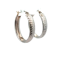 14kt White Gold Diamond Cut Hoop Earrings