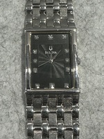 Bulova A7 Men's 96D12 Diamond Accented Watch Black Dial Stainless C860466