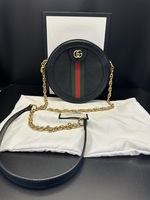 Gucci Ophidia gg web mini round black leather bag