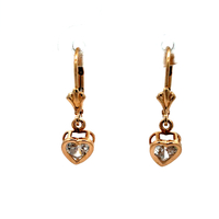 14kt Yellow Gold CZ Heart Dangling Earrings 