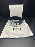 Gucci Black Leather Double GG with Crystals