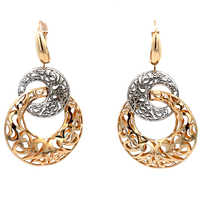 14kt Two Tone Double Circle Dangling Earrings