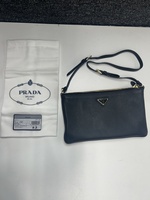 Prada Sacca Soft Grain Leather Pouch With Dust Bag