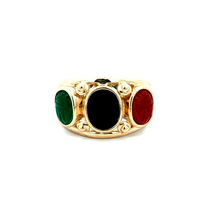 14kt Yellow Gold Onyx Jade Carnelian Scarab Beetle Gemstone Ring
