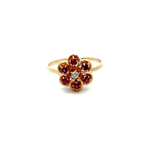 14kt Yellow Gold Diamond & Ruby Flower Ring