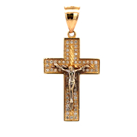 14kt Two Tone CZ Crucifix Cross Pendant