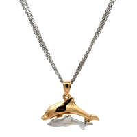 14kt Two Tone Double Dolphin Pendant With Chain 