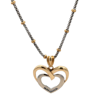 14kt Two Tone Diamond Heart Pendant With Beaded Chain