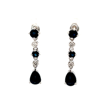 14kt White Gold .15ct tw Diamond & Sapphire Dangling Earrings