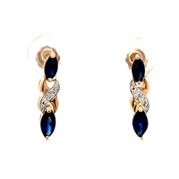 10kt Yellow Gold Diamond & Sapphire Dangling Earrings