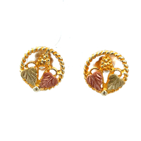10kt Black Hills Tri-Color Circle Leaf Earrings 