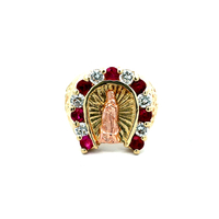 14kt Two Tone CZ Horseshoe Virgin Mary Ring 